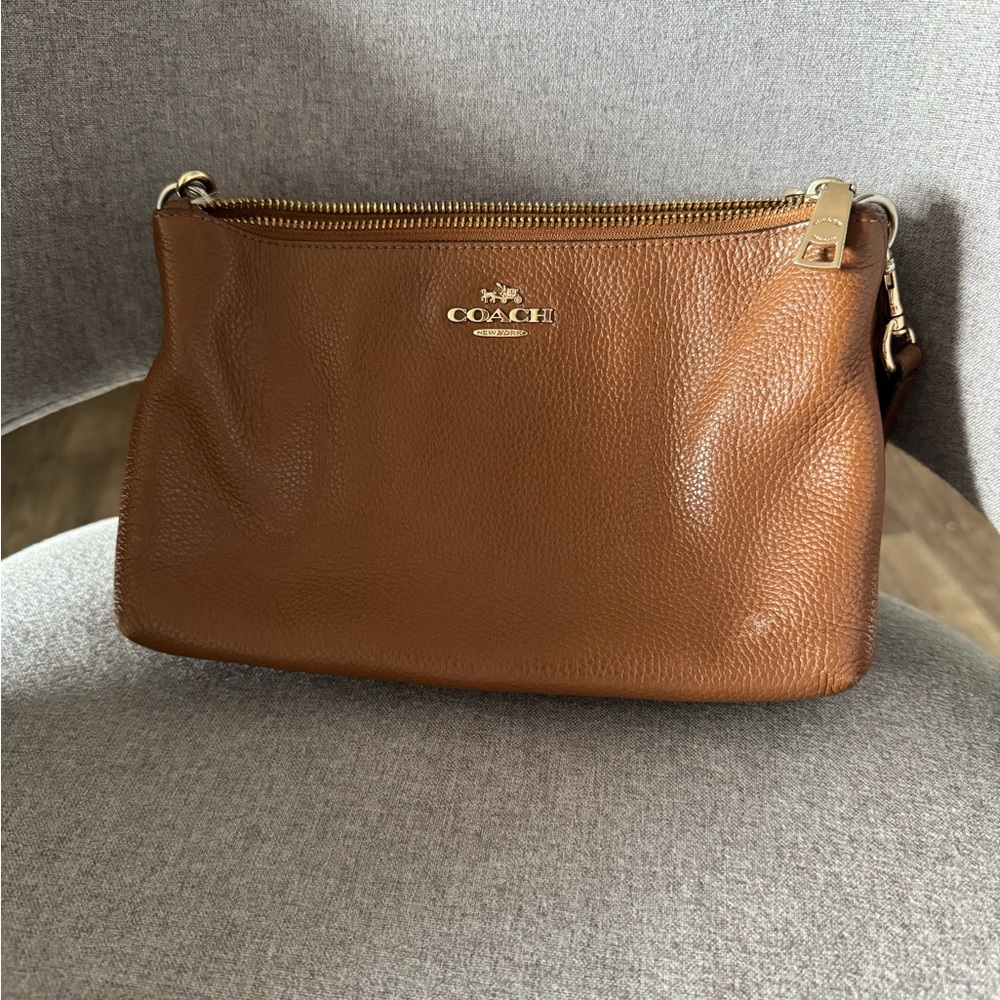 tan double pouch coach purse